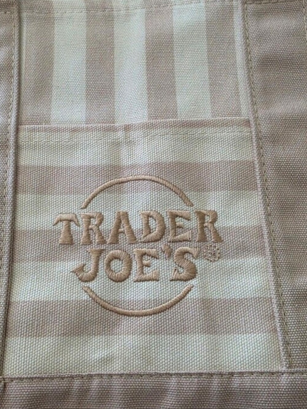 NWT Trader Joe's Mini Canvas Tote Bag Tan Pastel Striped - Picture 2 of 2